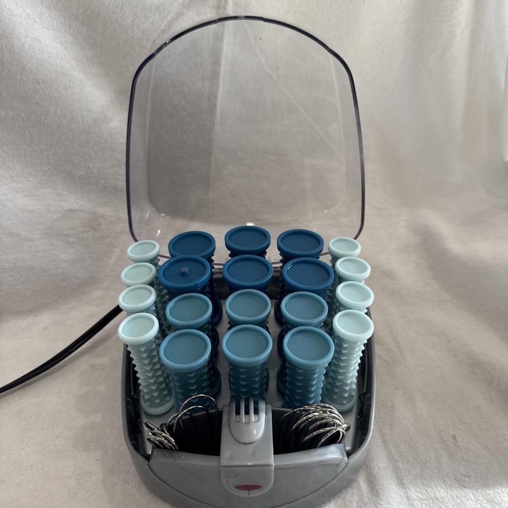Conair Compact Hot Roller Hair Set Blue Rollers & Clips HS34R Pageant Cheer EUC
